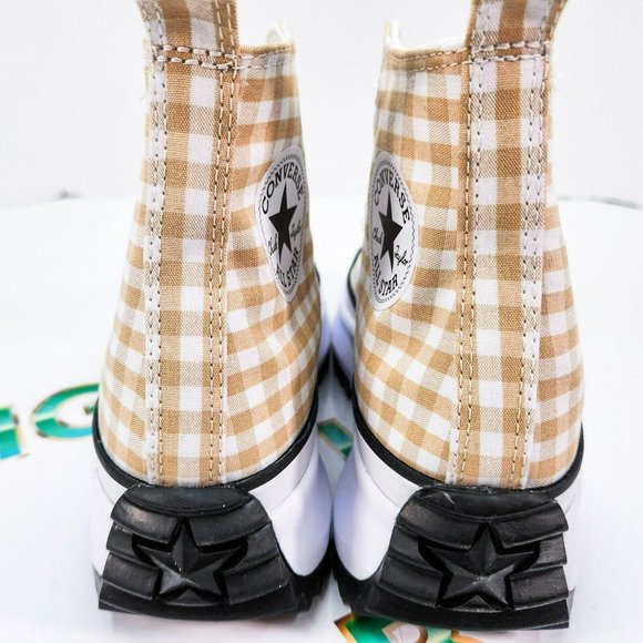 Converse Run Star Hi Platform Shoes Women's  Beige White Plaid Canvas A05999C - Picture 7 of 8